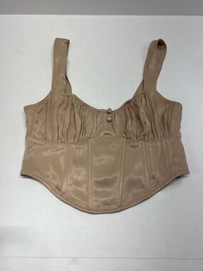 Zara Beige Satin-Look Cropped Bustier Top